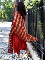 Vegaa Fashion Orange Chanderi Silk Embroidered Salwar Suit - Distacart