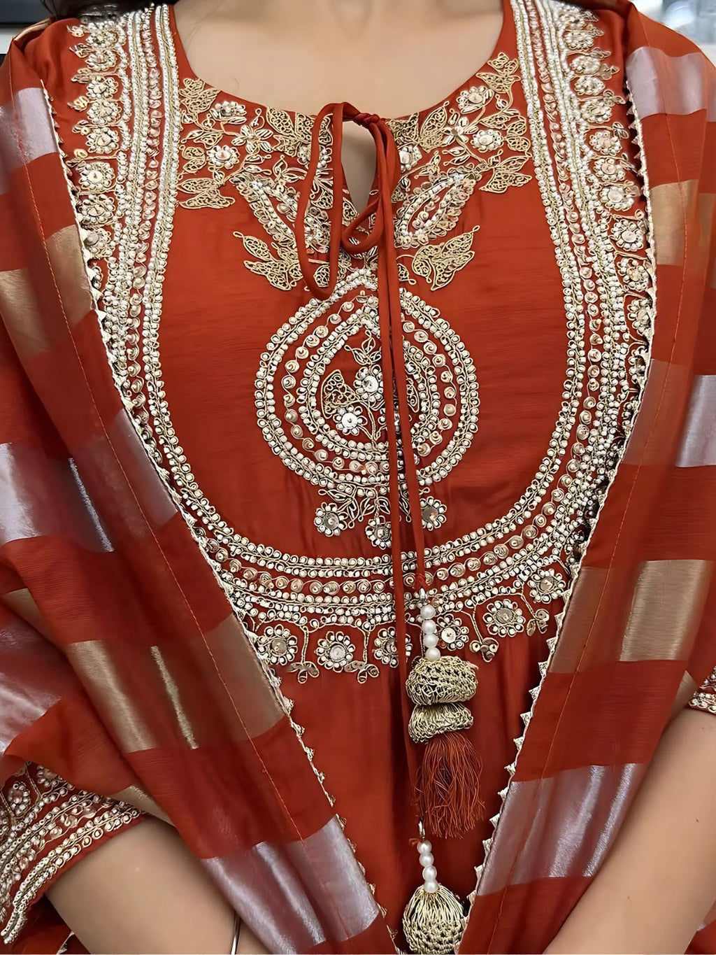 Vegaa Fashion Orange Chanderi Silk Embroidered Salwar Suit - Distacart