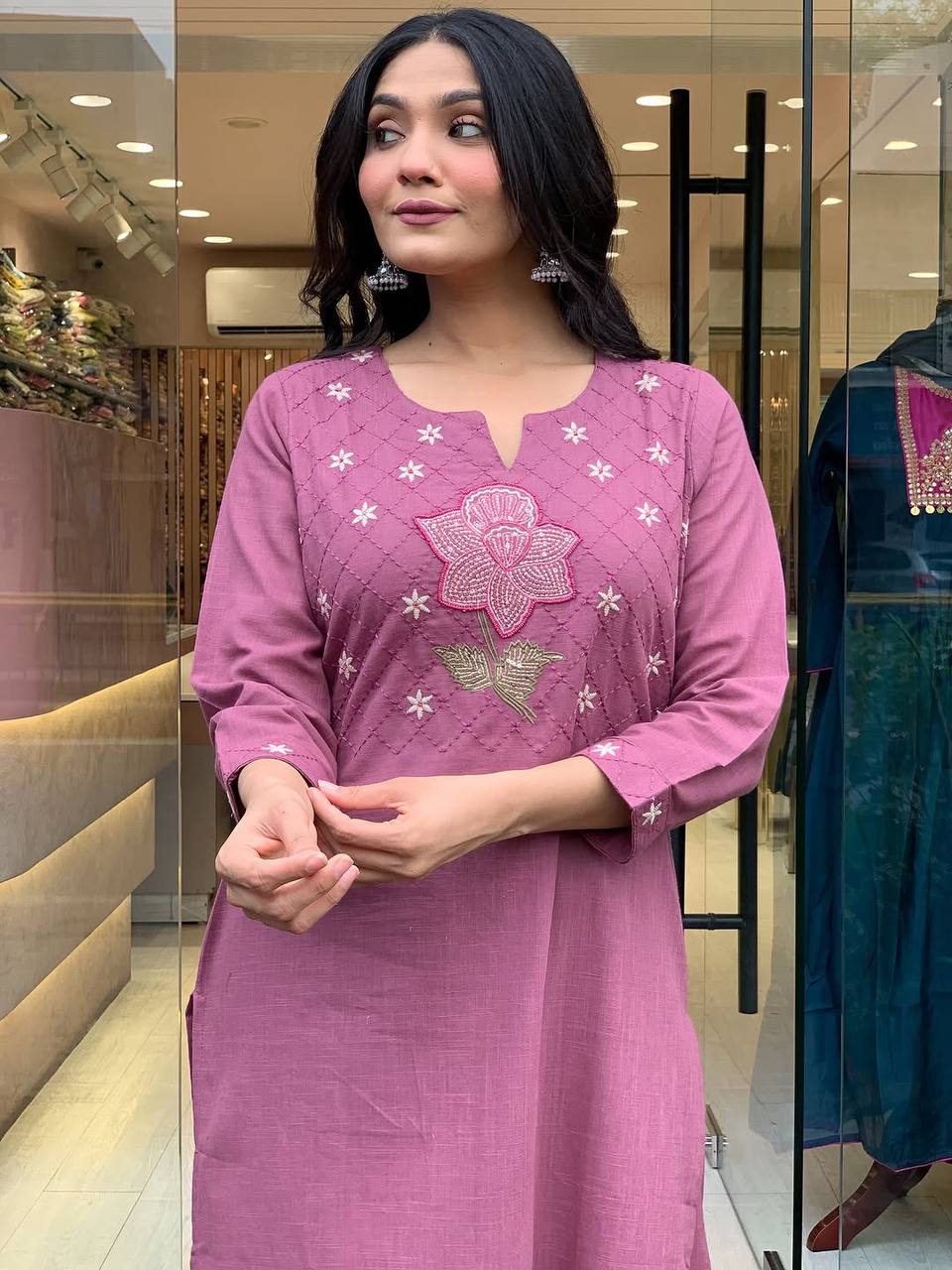 Vegaa Fashion Onion Pink Cotton Embroidered Salwar Suit - Distacart