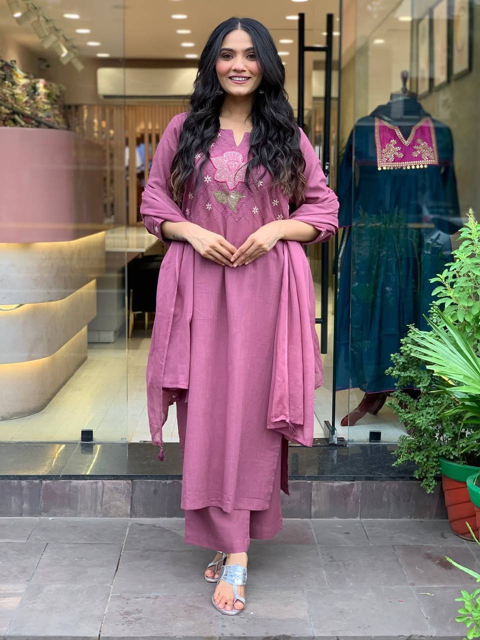 Vegaa Fashion Onion Pink Cotton Embroidered Salwar Suit - Distacart