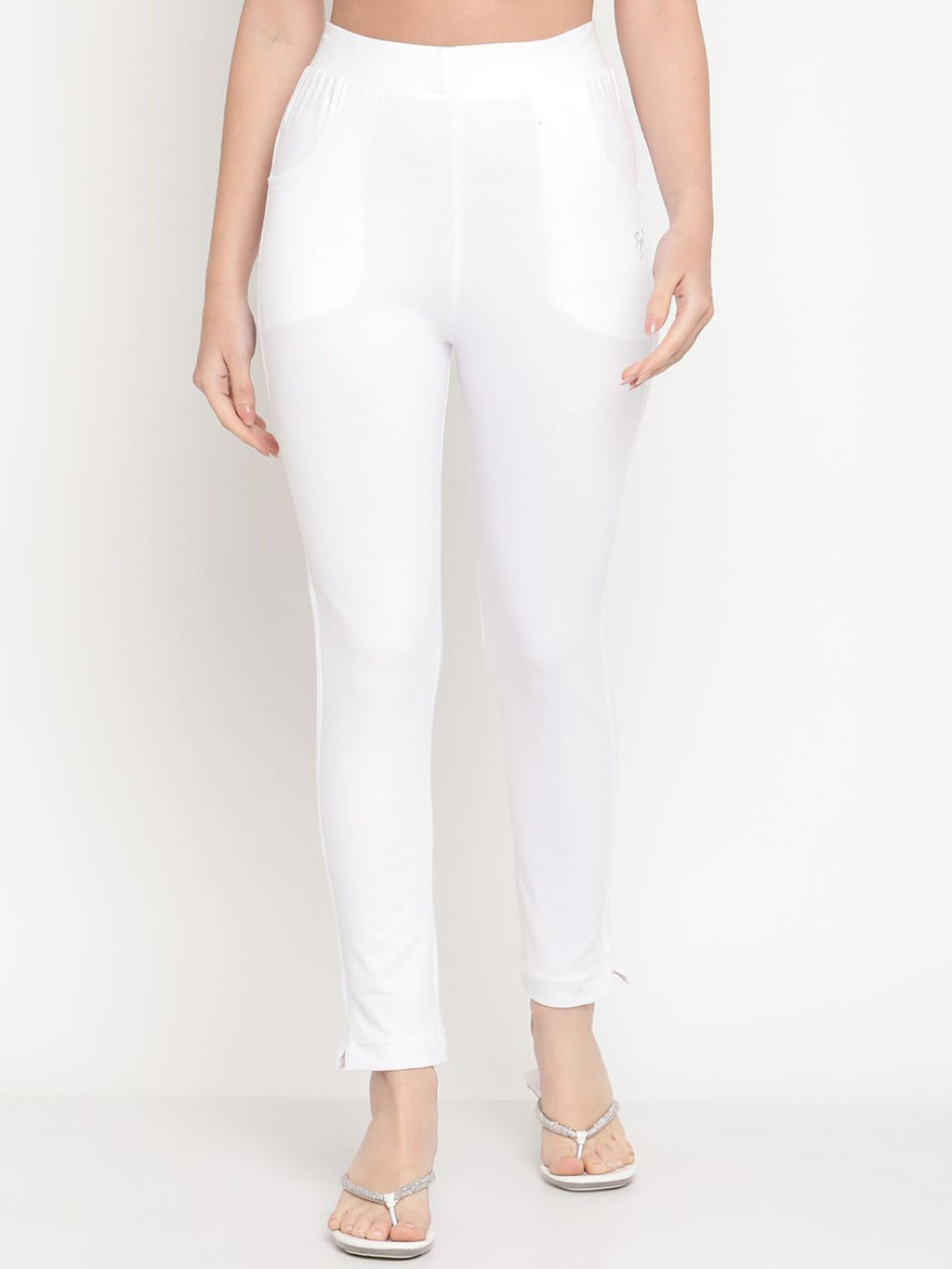 TAG 7 Women Set of 2 Beige & White Ankle Length Leggings