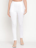 TAG 7 Women Set of 2 Beige & White Ankle Length Leggings