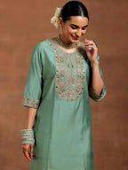 Vegaa Fashion Bottel Green Chanderi Silk Embroidered Salwar Suit - Distacart