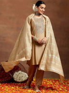 Vegaa Fashion Cream Chanderi Silk Embroidered Salwar Suit - Distacart