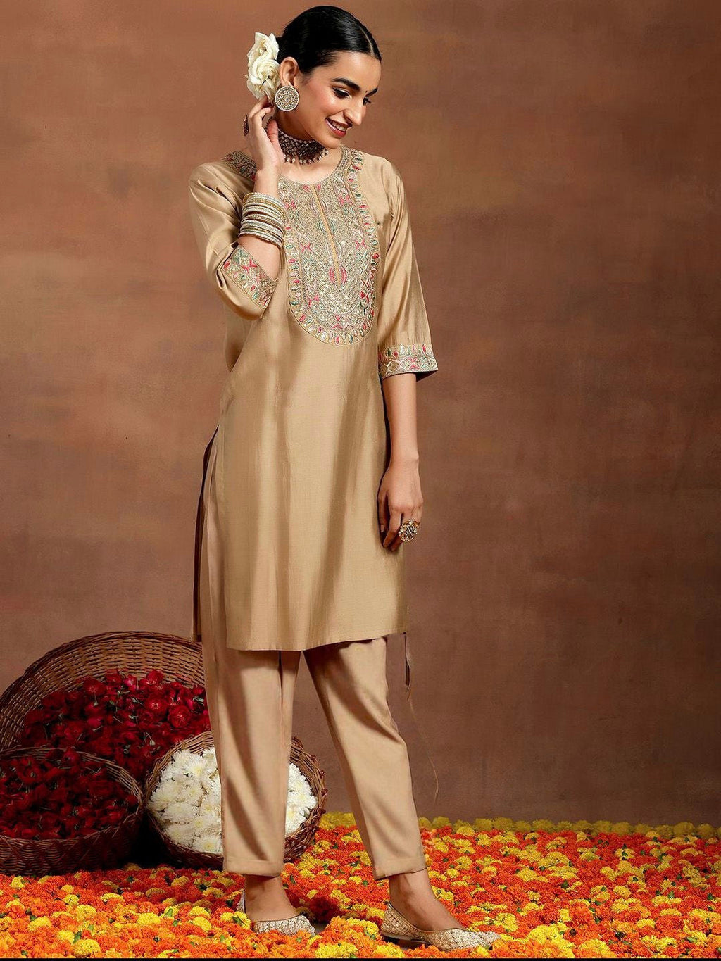 Vegaa Fashion Cream Chanderi Silk Embroidered Salwar Suit - Distacart
