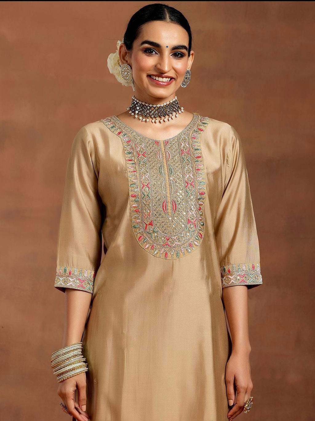 Vegaa Fashion Cream Chanderi Silk Embroidered Salwar Suit - Distacart