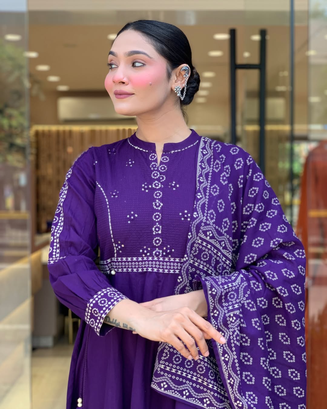 Vegaa Fashion Violet Muslin Cotton Embroidered Salwar Suit - Distacart