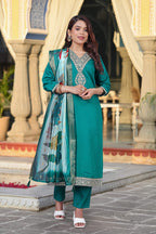 Vegaa Fashion Turqiouse Chanderi Silk Embroidered Salwar Suit - Distacart