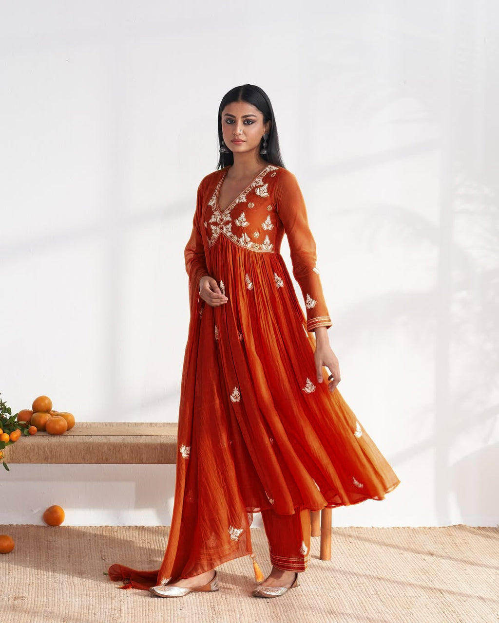 Vegaa Fashion Orange Vichitra Silk Embroidered Salwar Suit - Distacart