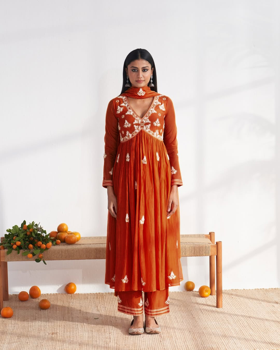 Vegaa Fashion Orange Vichitra Silk Embroidered Salwar Suit - Distacart