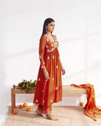 Vegaa Fashion Orange Vichitra Silk Embroidered Salwar Suit - Distacart