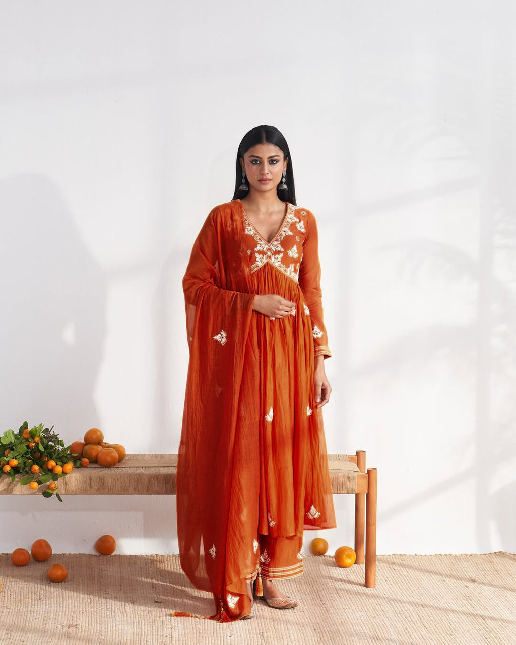Vegaa Fashion Orange Vichitra Silk Embroidered Salwar Suit - Distacart