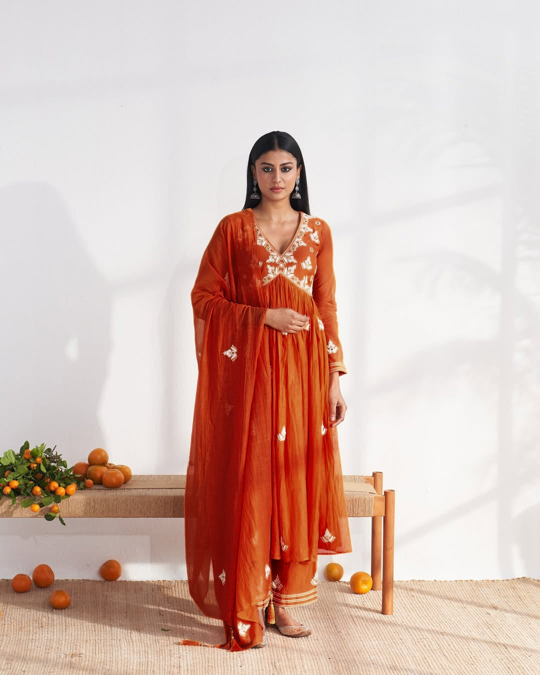 Vegaa Fashion Orange Vichitra Silk Embroidered Salwar Suit - Distacart