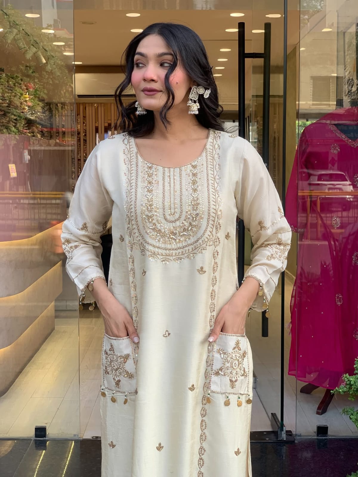 Vegaa Fashion Off White Art Silk Embroidered Salwar Suit - Distacart