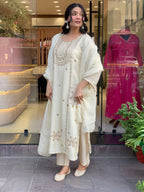 Vegaa Fashion Off White Art Silk Embroidered Salwar Suit - Distacart