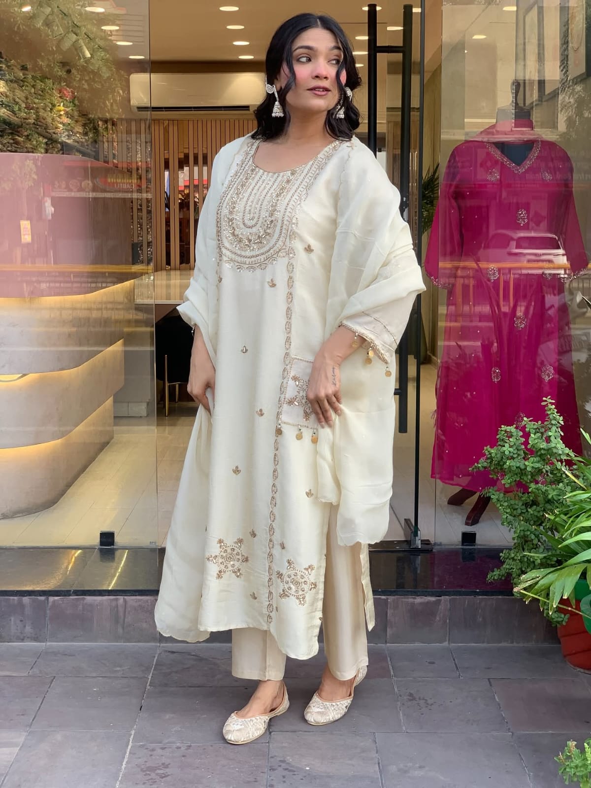 Vegaa Fashion Off White Art Silk Embroidered Salwar Suit - Distacart