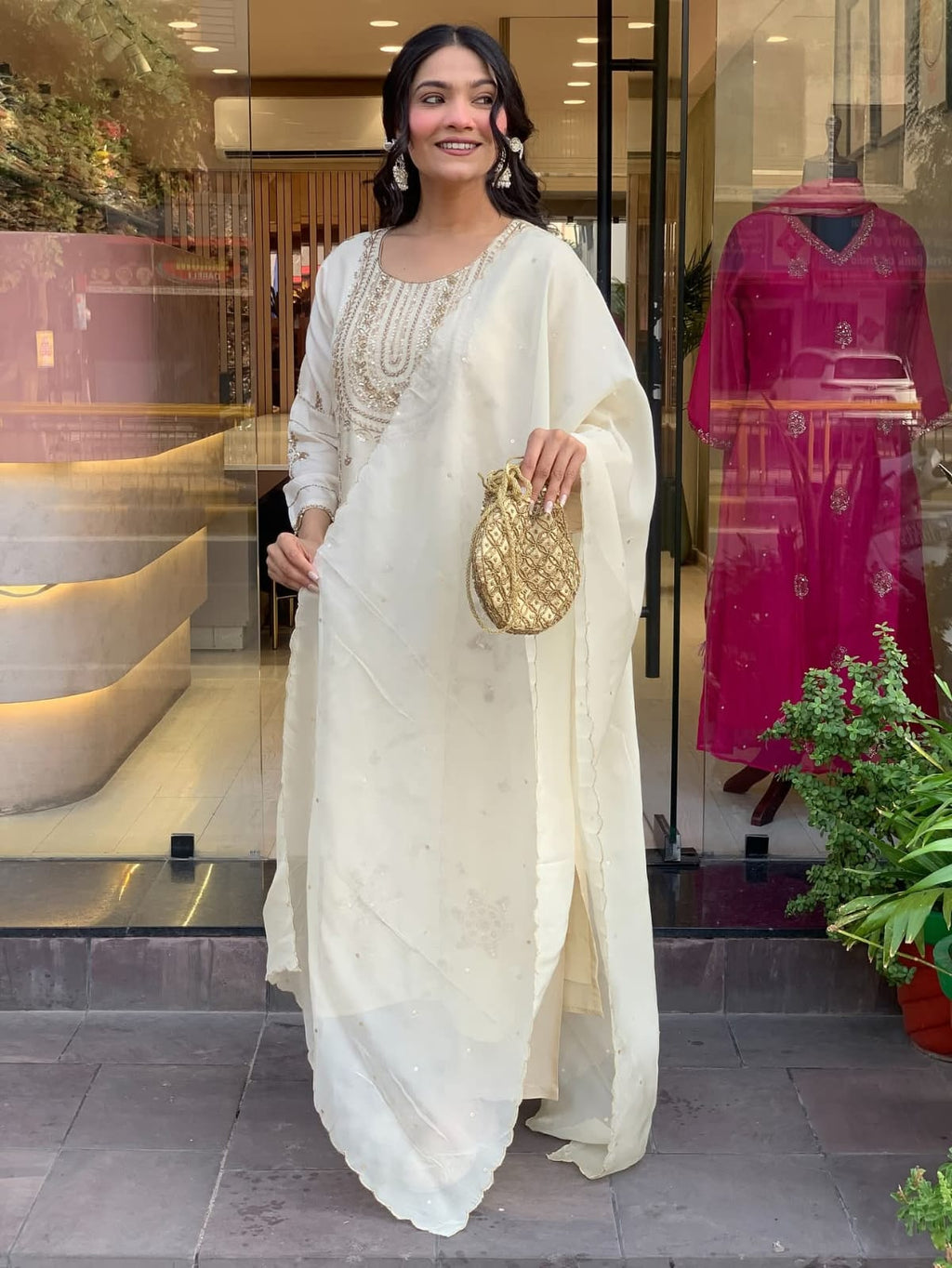 Vegaa Fashion Off White Art Silk Embroidered Salwar Suit - Distacart
