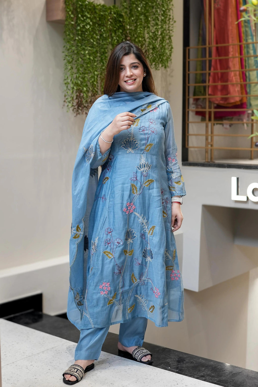 Vegaa Fashion Light Blue Viscose Chanderi Embroidered Salwar Suit - Distacart