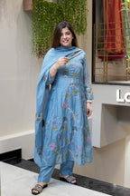 Vegaa Fashion Light Blue Viscose Chanderi Embroidered Salwar Suit - Distacart