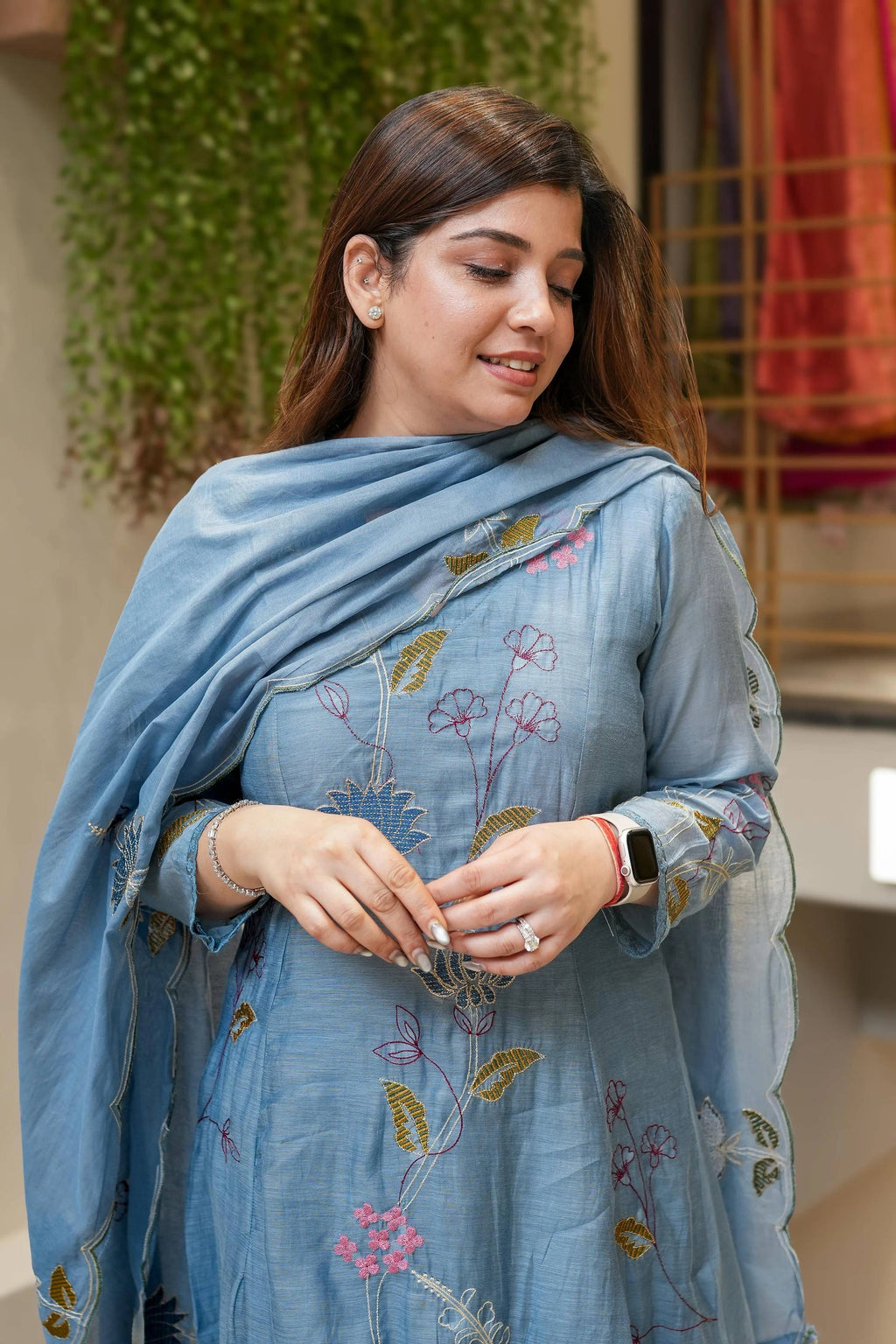 Vegaa Fashion Light Blue Viscose Chanderi Embroidered Salwar Suit - Distacart