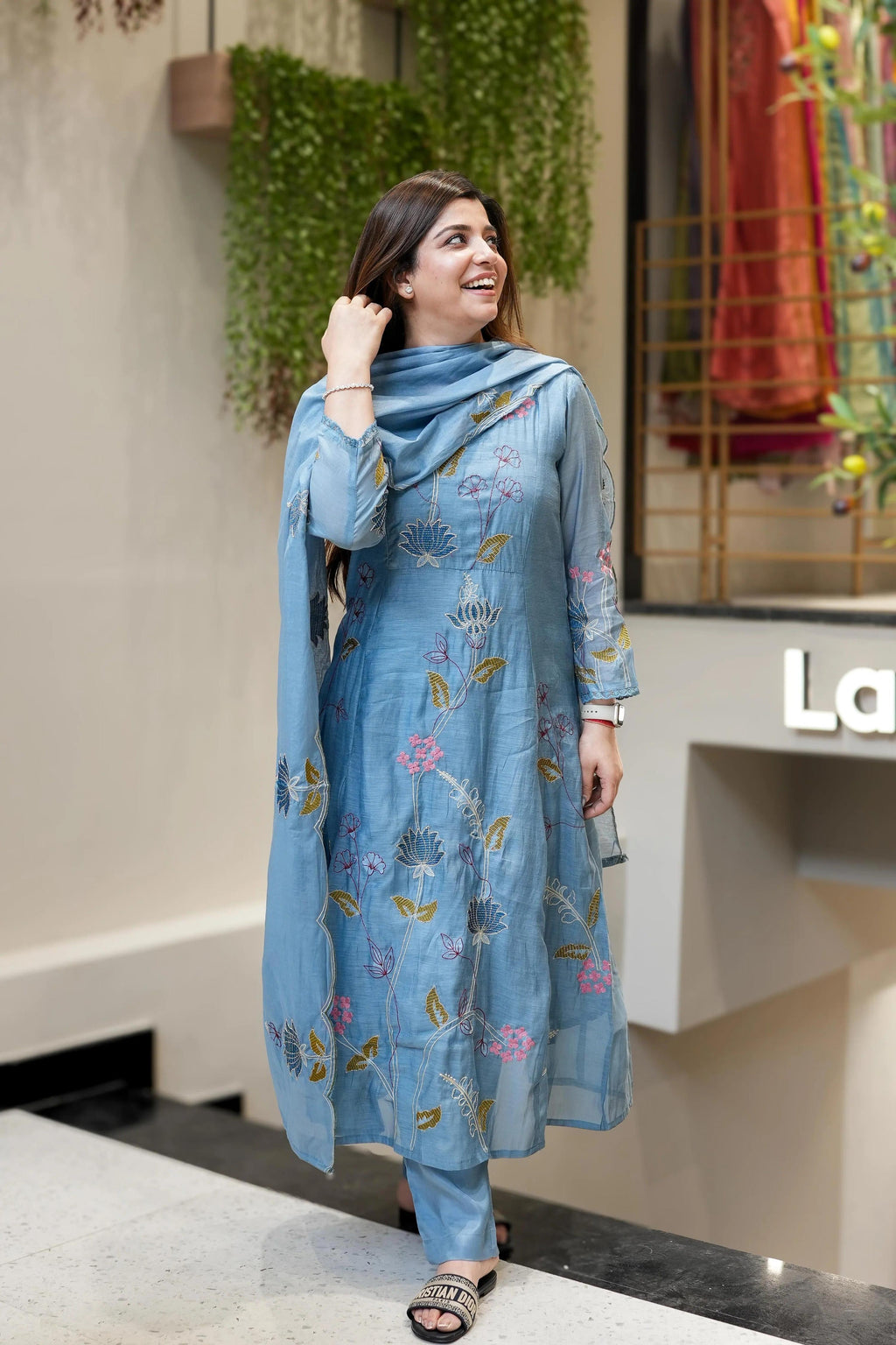 Vegaa Fashion Light Blue Viscose Chanderi Embroidered Salwar Suit - Distacart