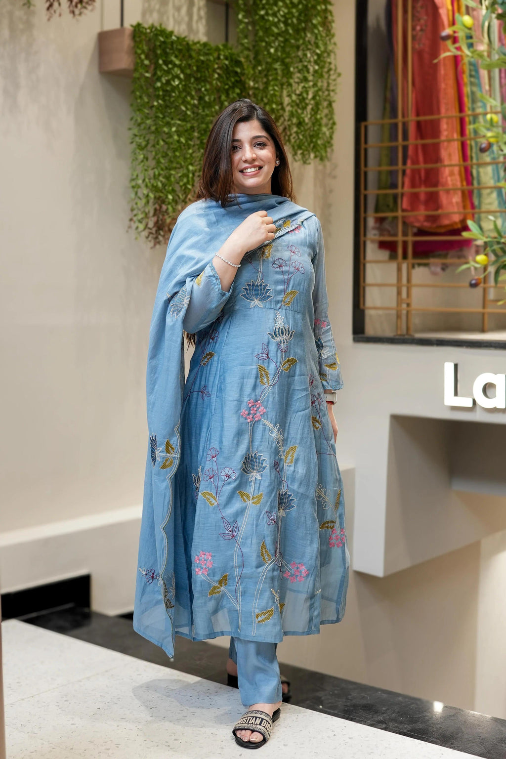 Vegaa Fashion Light Blue Viscose Chanderi Embroidered Salwar Suit - Distacart