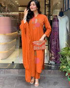 Vegaa Fashion Orange Reyon Embroidered Salwar Suit - Distacart
