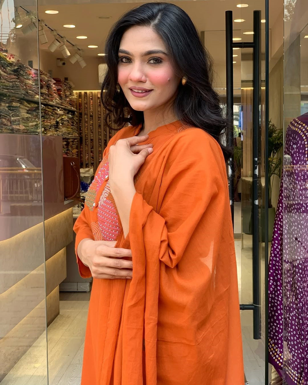 Vegaa Fashion Orange Reyon Embroidered Salwar Suit - Distacart
