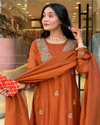Vegaa Fashion Orange Vichitra Silk Embroidered Salwar Suit - Distacart