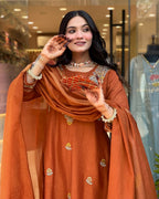 Vegaa Fashion Orange Vichitra Silk Embroidered Salwar Suit - Distacart