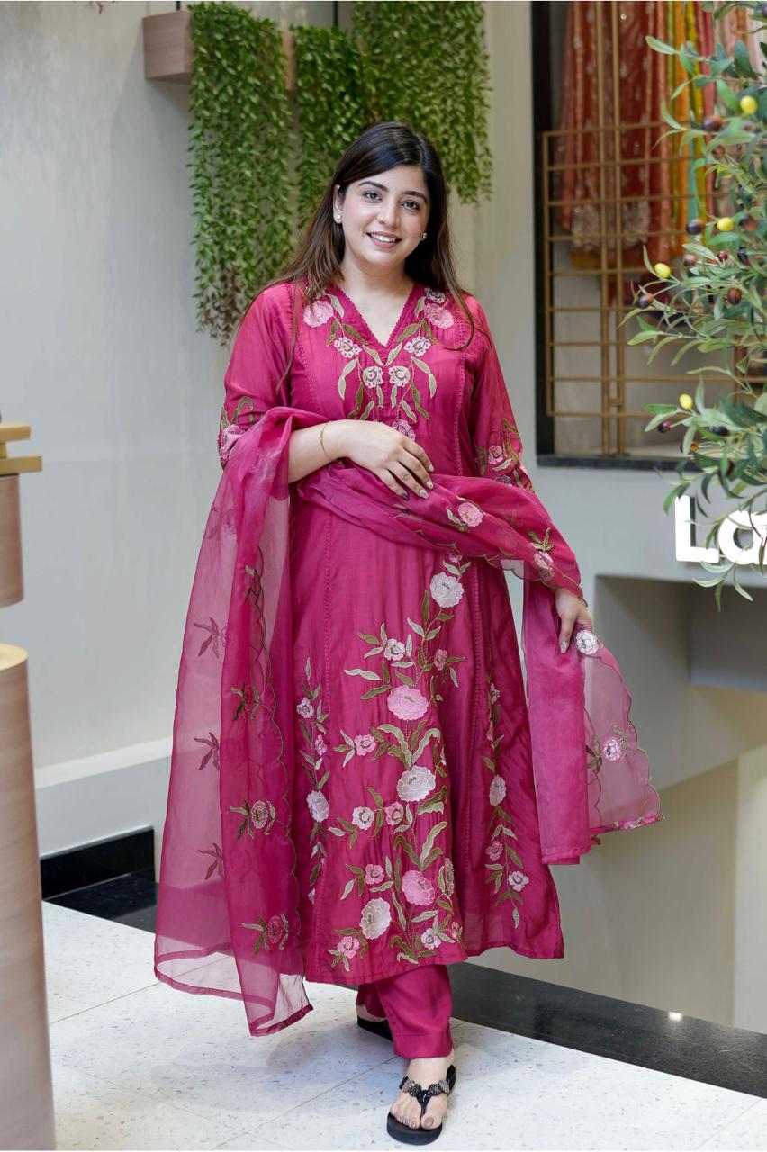Vegaa Fashion Pink Chanderi Silk Embroidered Salwar Suit - Distacart