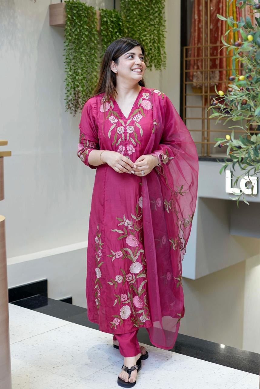 Vegaa Fashion Pink Chanderi Silk Embroidered Salwar Suit - Distacart