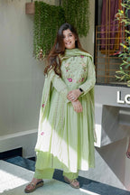 Vegaa Fashion Light Green Chanderi Silk Embroidered Salwar Suit - Distacart