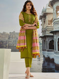 Vegaa Fashion Mahendi Muslin Cotton Embroidered Salwar Suit - Distacart