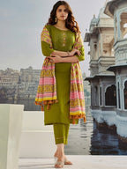 Vegaa Fashion Mahendi Muslin Cotton Embroidered Salwar Suit - Distacart