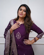 Vegaa Fashion Purple Chanderi Silk Embroidered Salwar Suit - Distacart