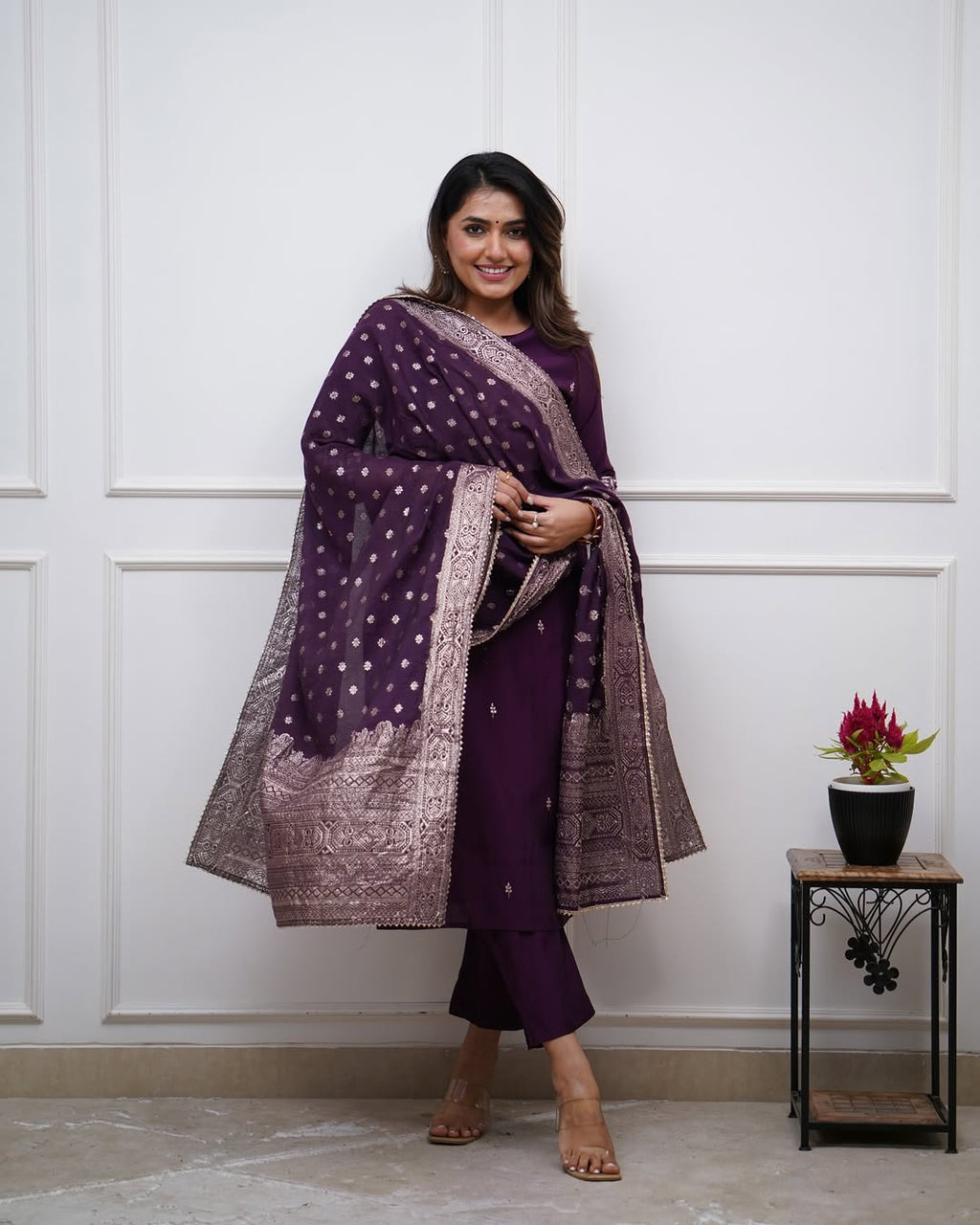 Vegaa Fashion Purple Chanderi Silk Embroidered Salwar Suit - Distacart