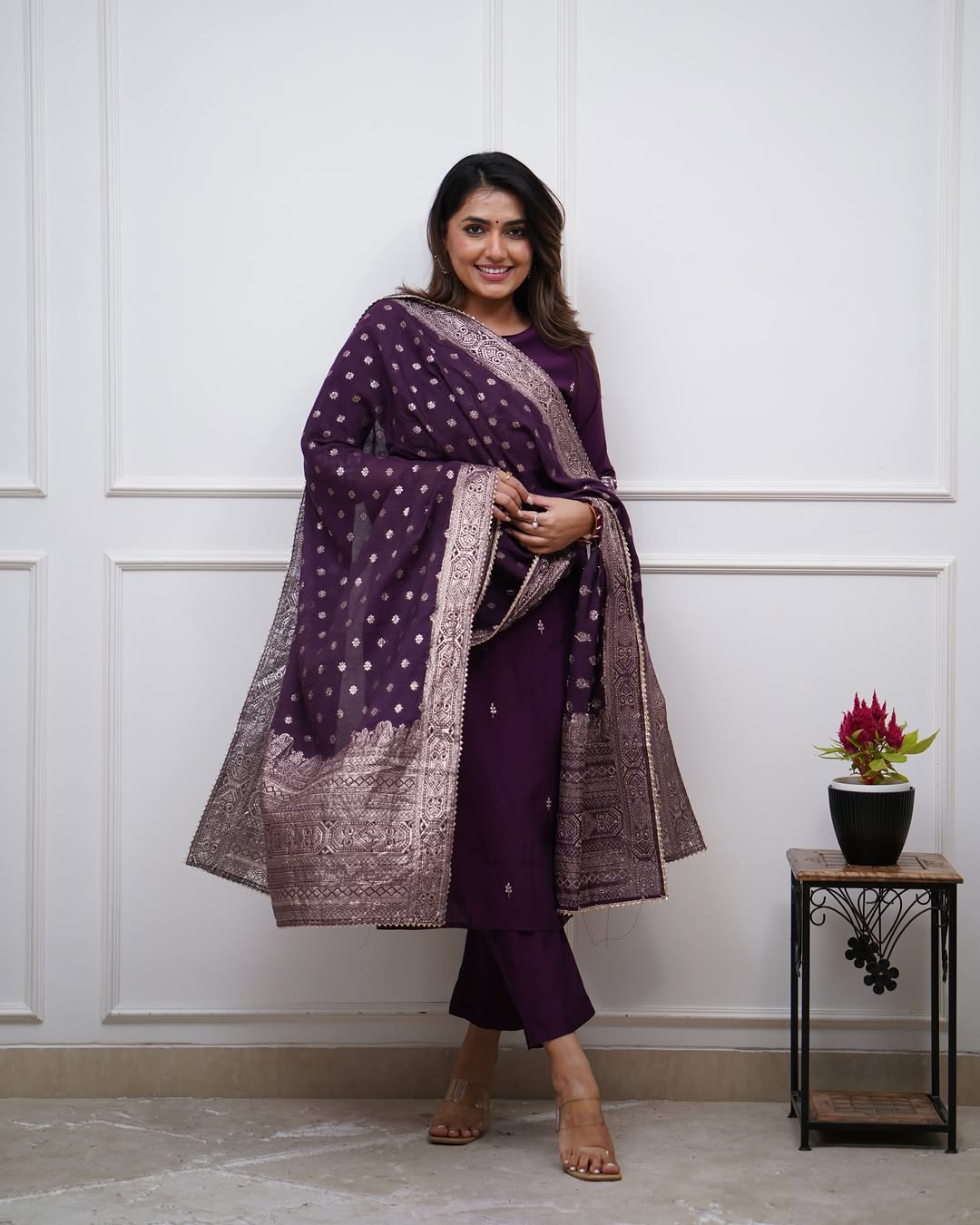 Vegaa Fashion Purple Chanderi Silk Embroidered Salwar Suit - Distacart