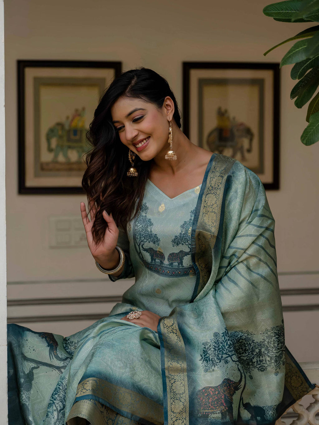 Vegaa Fashion Pista Green Jacquard Silk Printed Salwar Suit - Distacart
