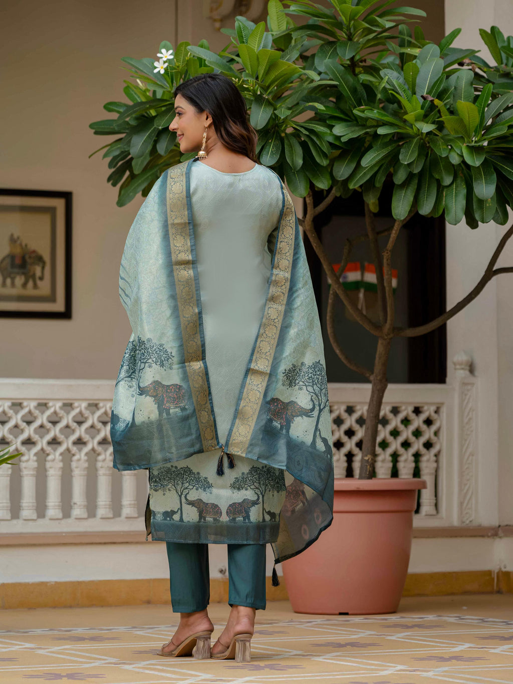 Vegaa Fashion Pista Green Jacquard Silk Printed Salwar Suit - Distacart