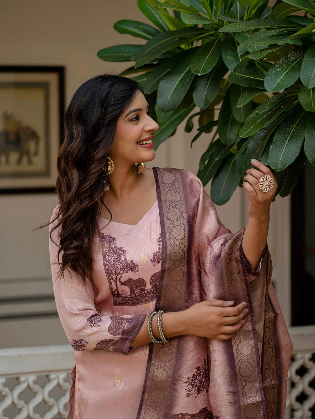 Vegaa Fashion Light Peach Jacquard Silk Printed Salwar Suit - Distacart