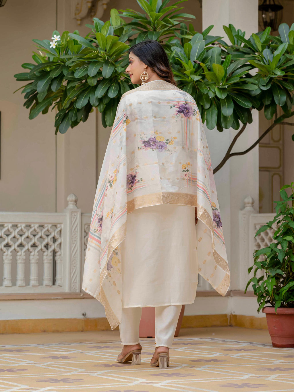 Vegaa Fashion Off White Roman Silk Embroidered Salwar Suit - Distacart