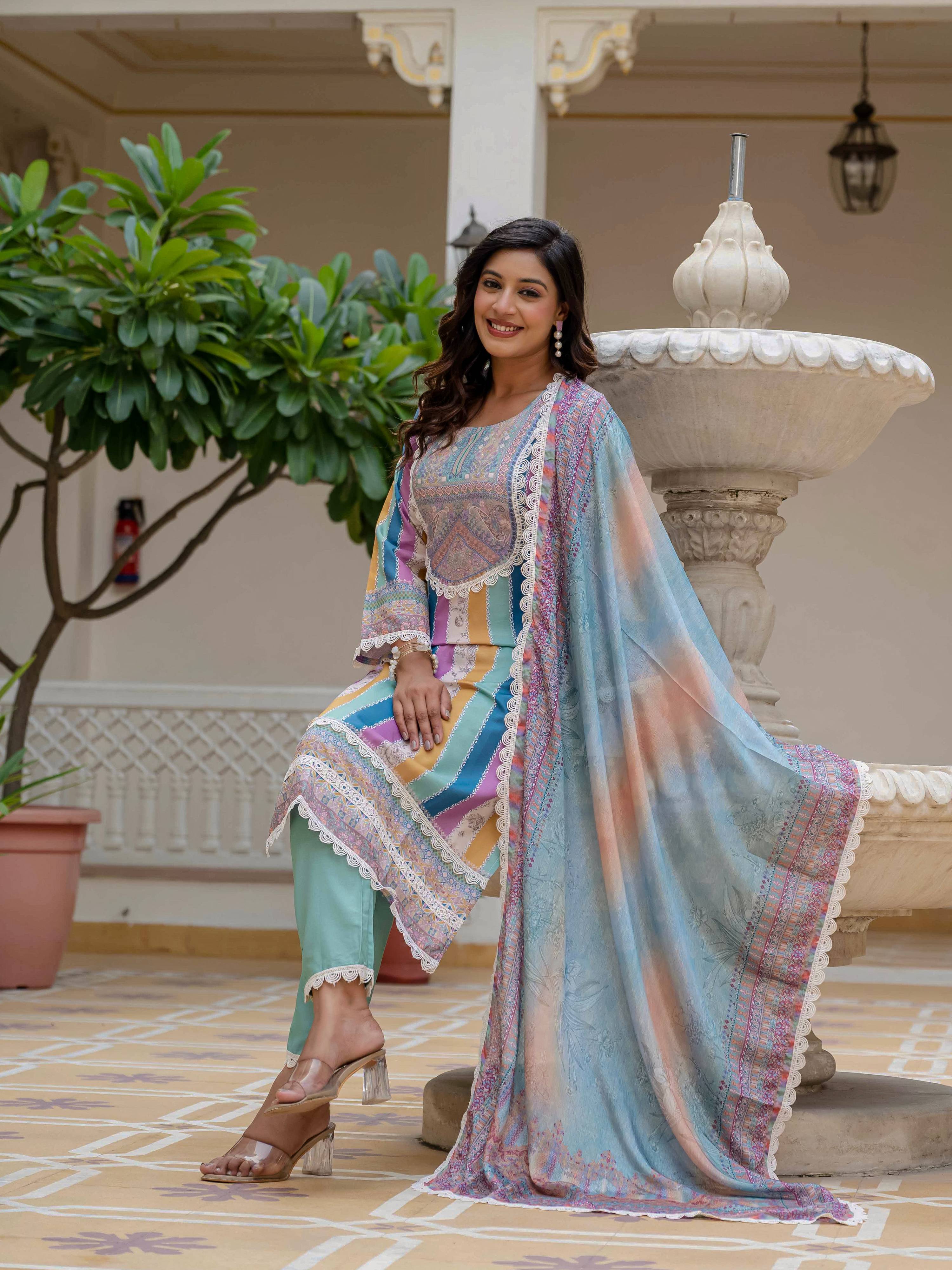 Vegaa Fashion Sky Blue Rayon Embroidered Salwar Suit - Distacart