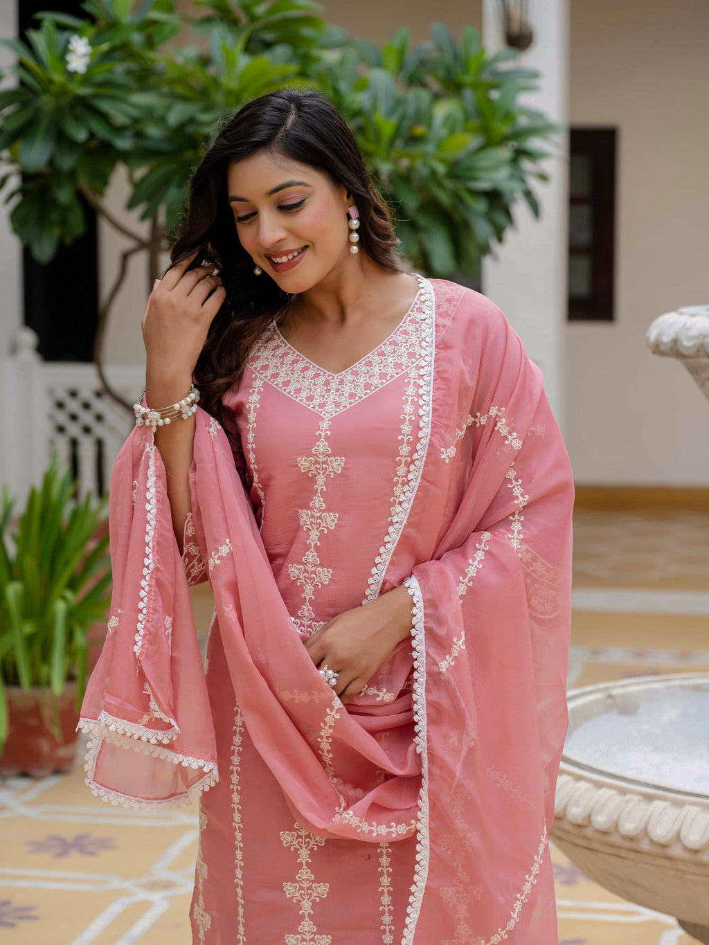Vegaa Fashion Light Pink Roman Silk Embroidered Salwar Suit - Distacart