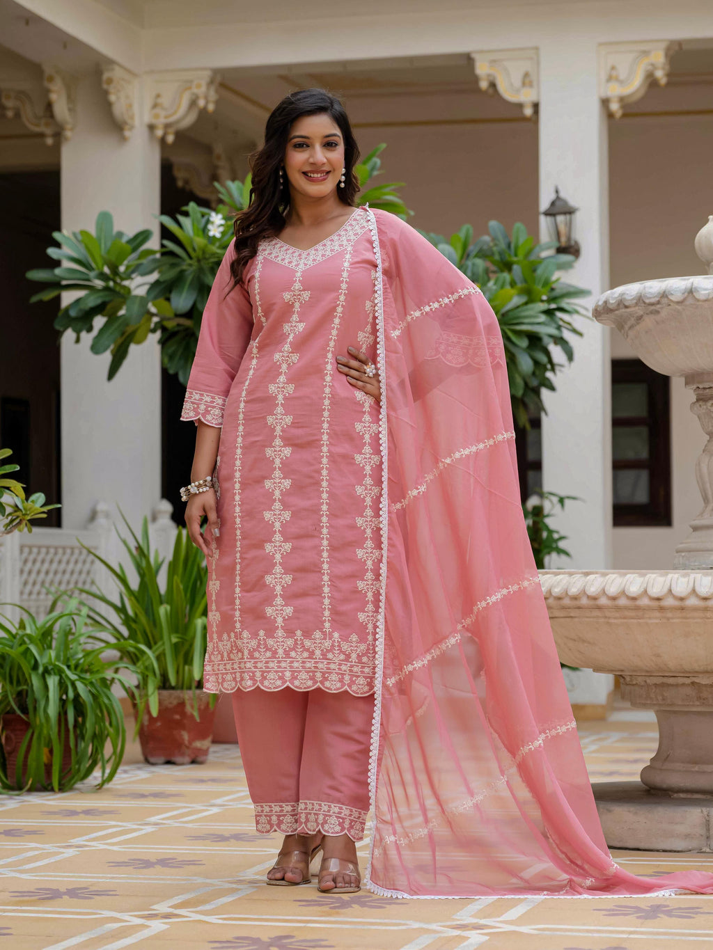 Vegaa Fashion Light Pink Roman Silk Embroidered Salwar Suit - Distacart