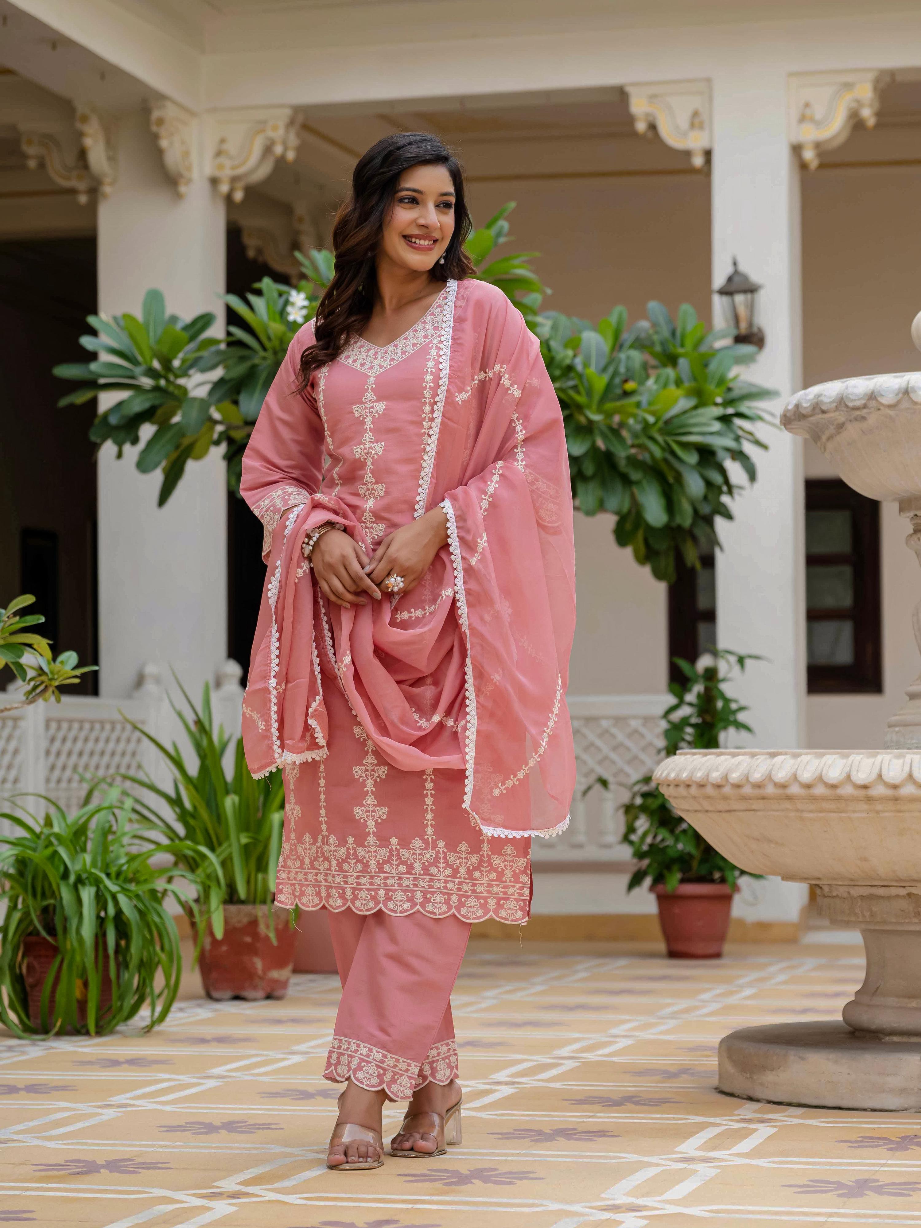 Vegaa Fashion Light Pink Roman Silk Embroidered Salwar Suit - Distacart