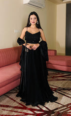 Lorenvalley Fashion Black Fendy Satin crush with Plain Lehenga Choli with Dupatta - Distacart