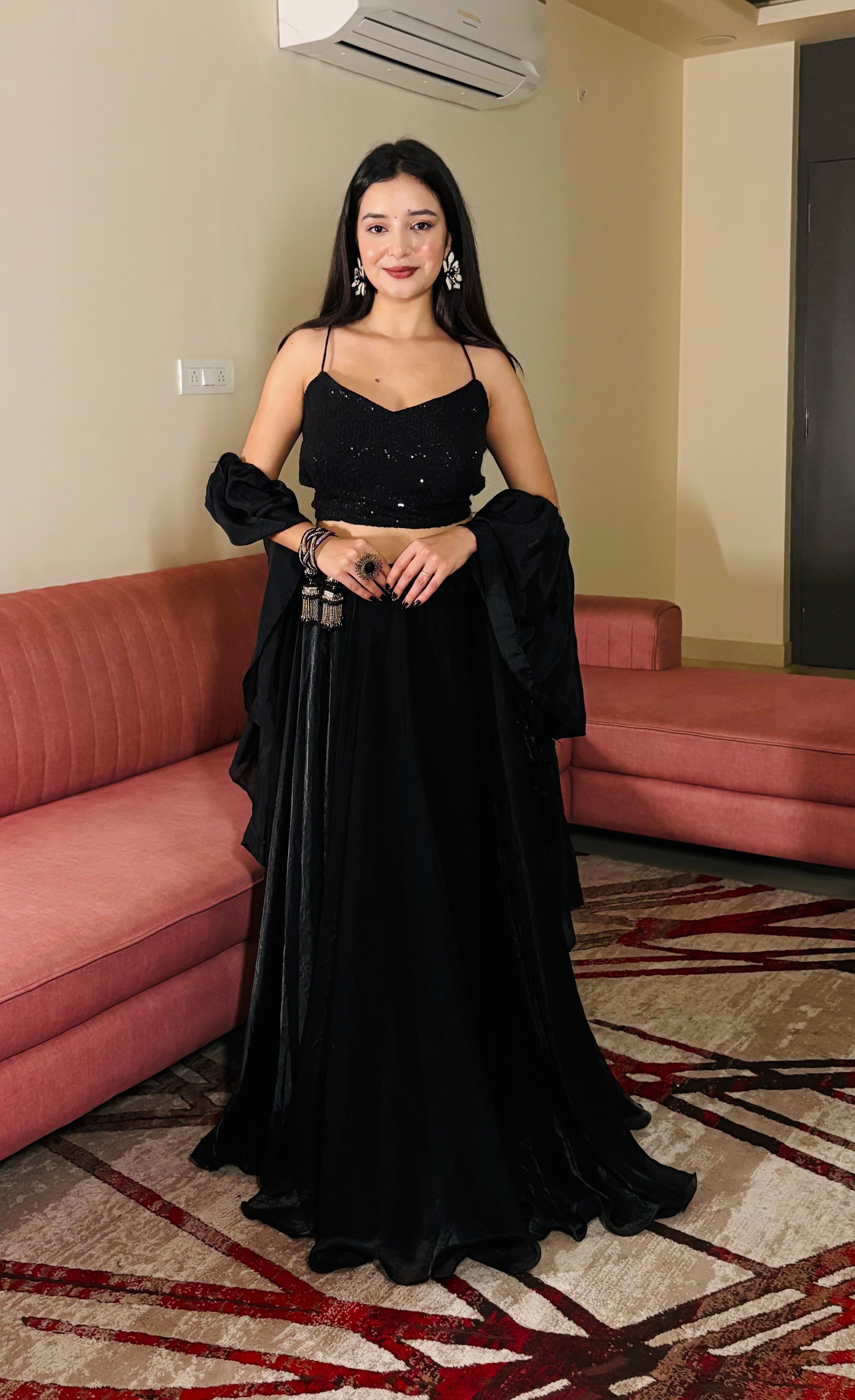 Lorenvalley Fashion Black Fendy Satin crush with Plain Lehenga Choli with Dupatta - Distacart