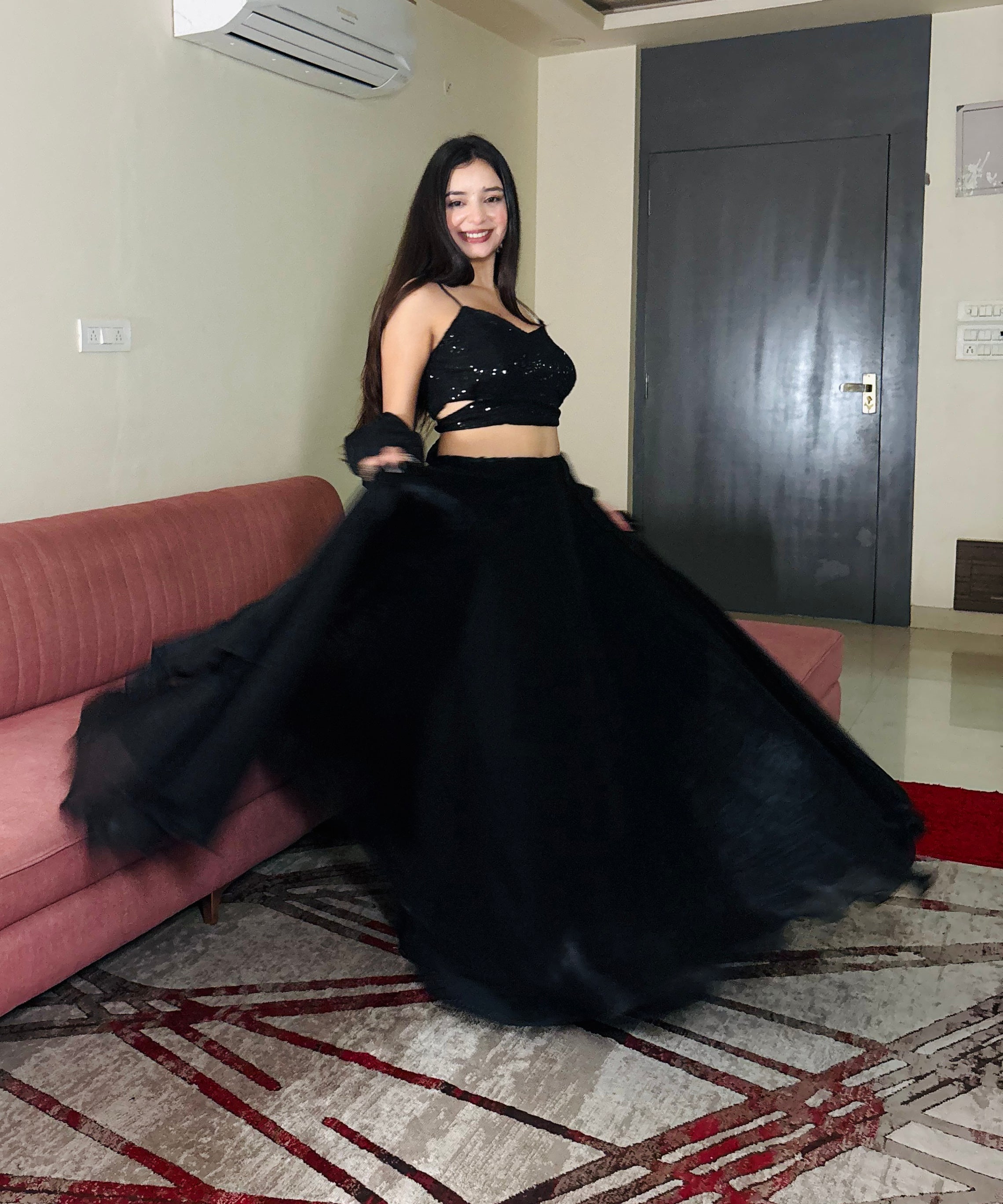 Lorenvalley Fashion Black Fendy Satin crush with Plain Lehenga Choli with Dupatta - Distacart