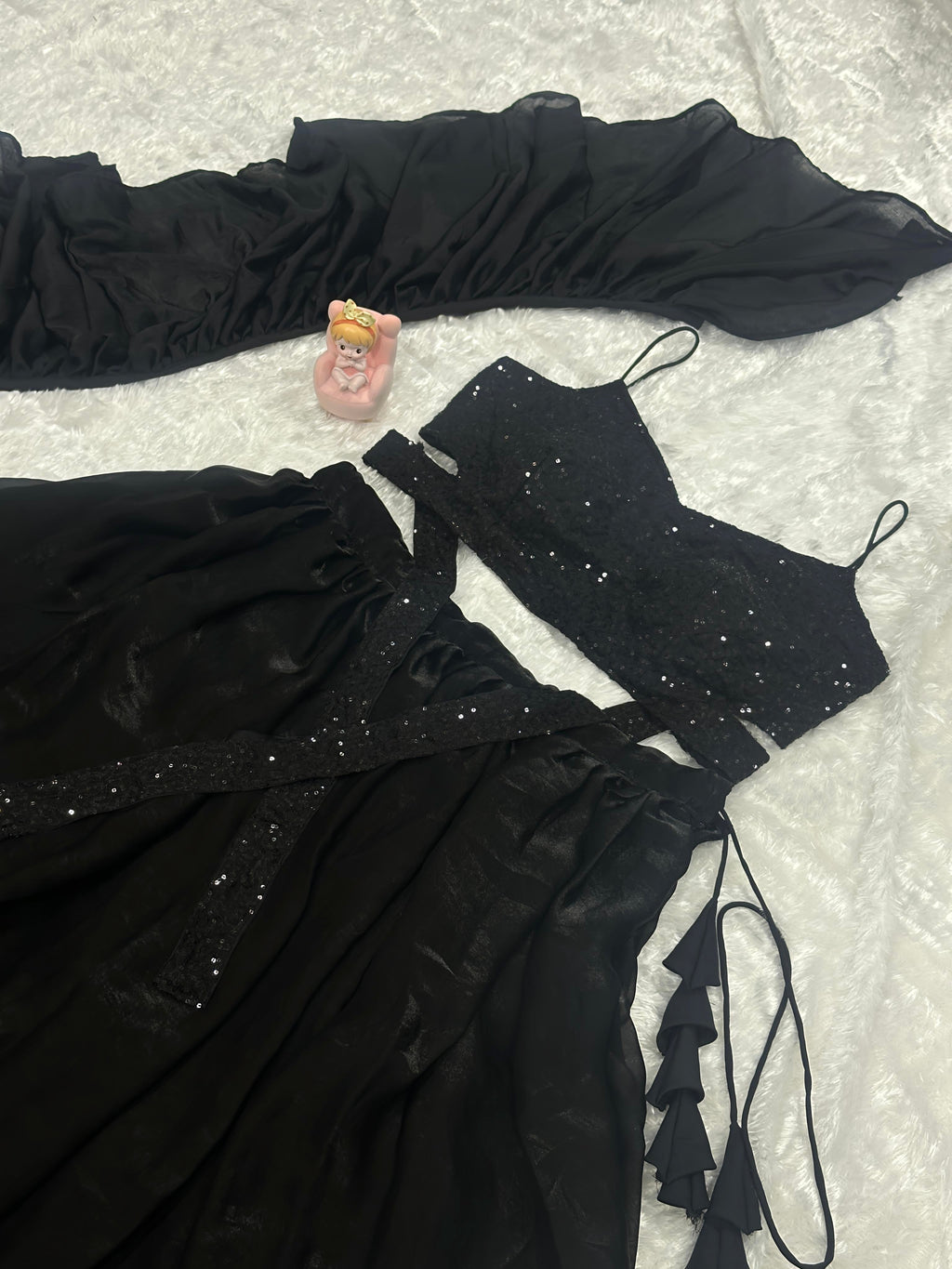 Lorenvalley Fashion Black Fendy Satin crush with Plain Lehenga Choli with Dupatta - Distacart